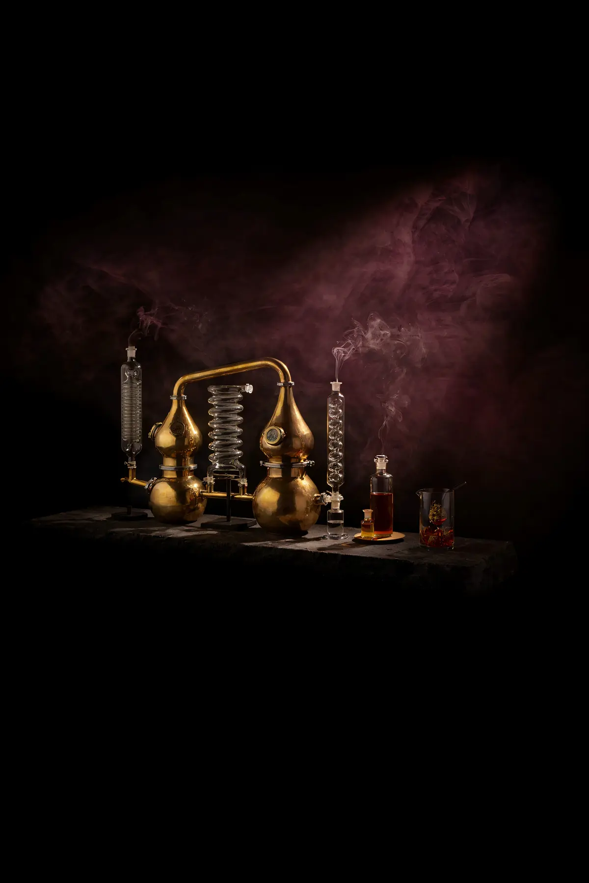 Alchemy Wall Art — Brass Alembic Still Print, brass and black digital art print