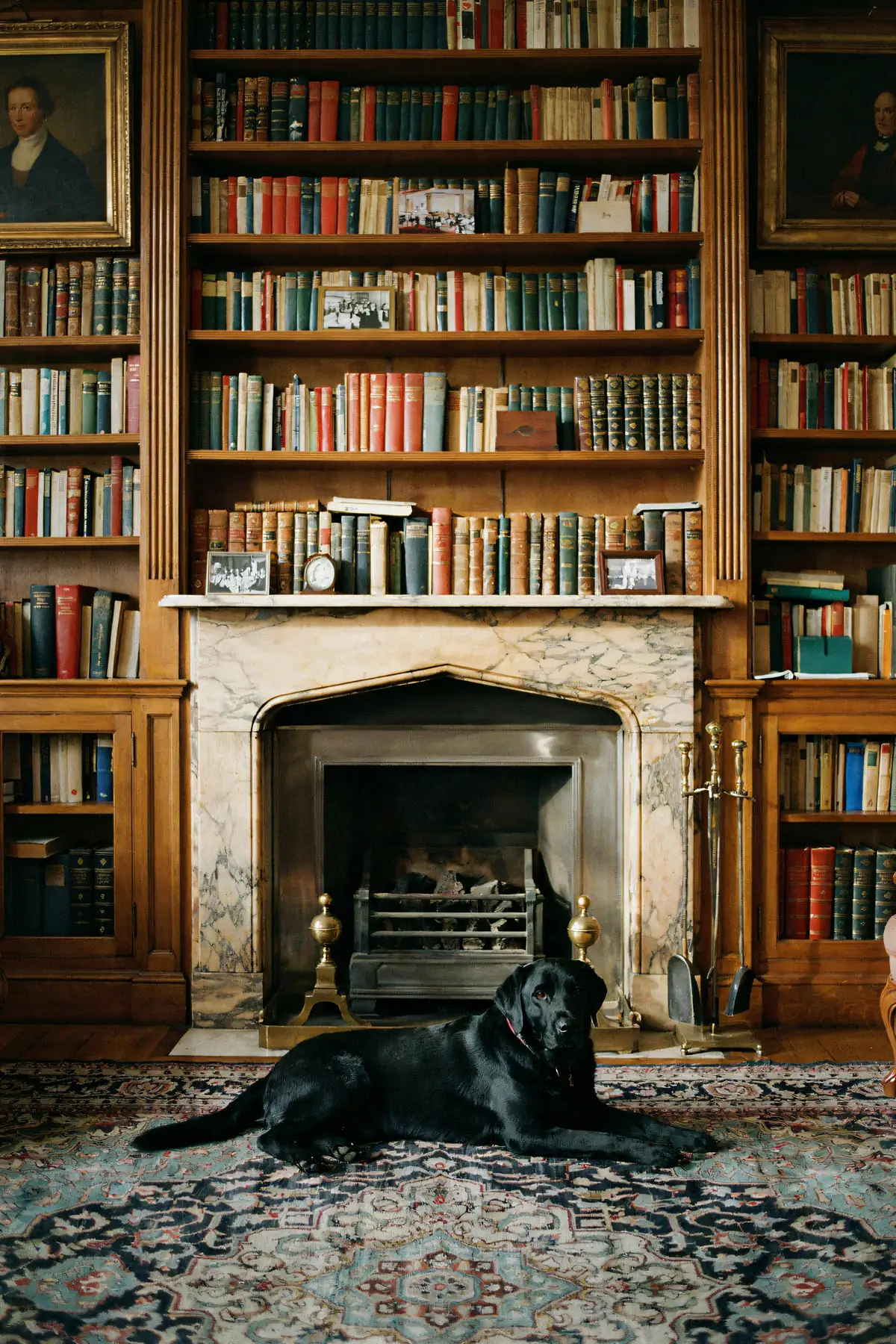 Black Labrador Wall Art — Fireside Library Print, brass and black digital art print