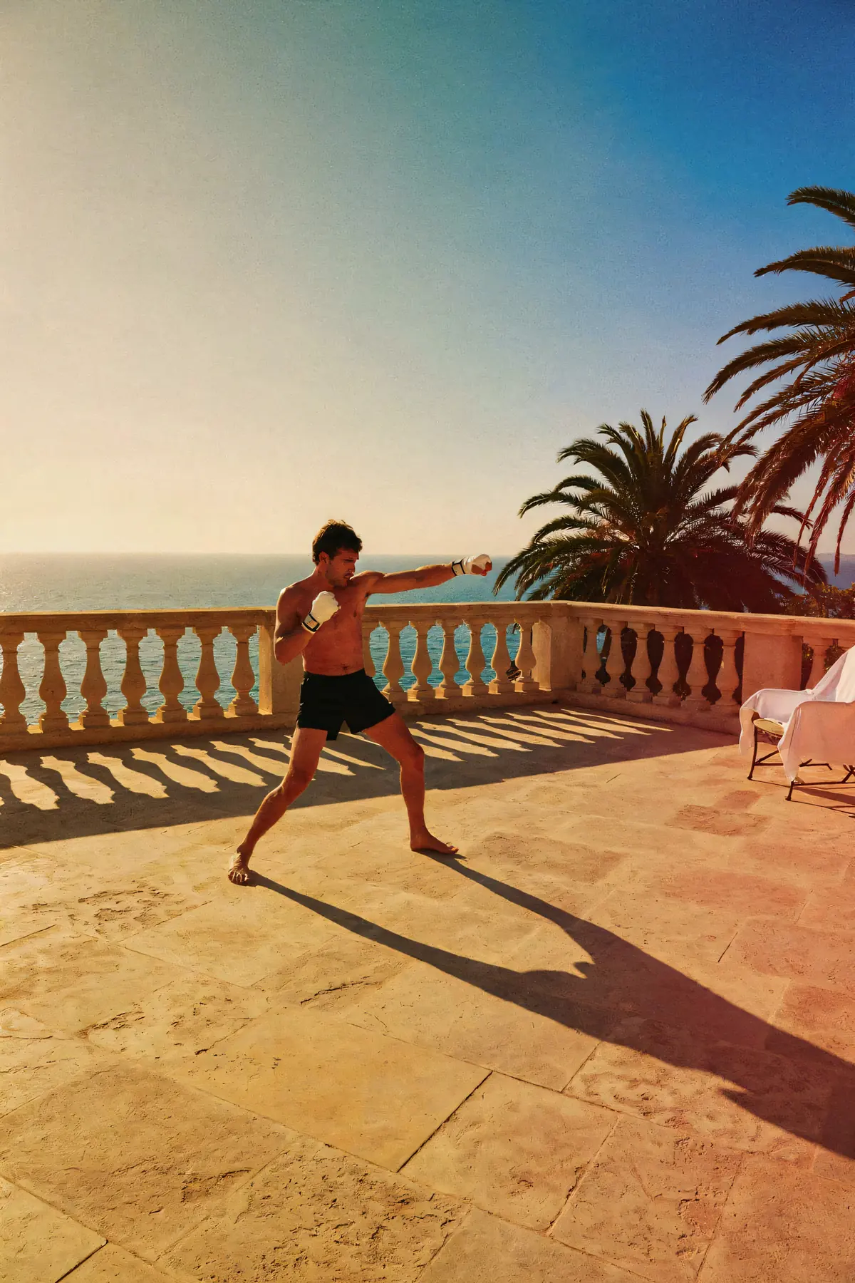Boxing Wall Art — Vintage Villa Terrace Print, brass and black digital art print