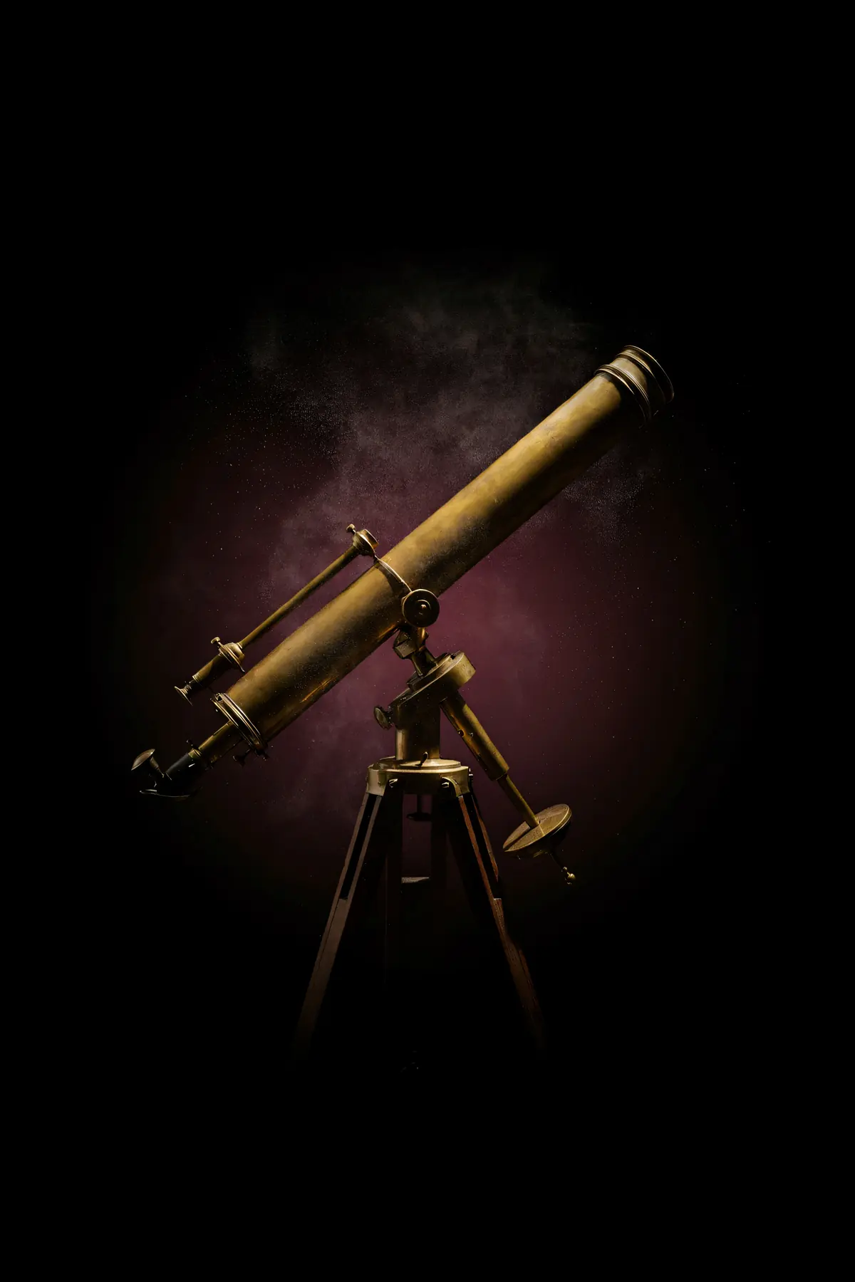 Celestial Wall Art — Antique Brass Telescope Print, brass and black digital art print