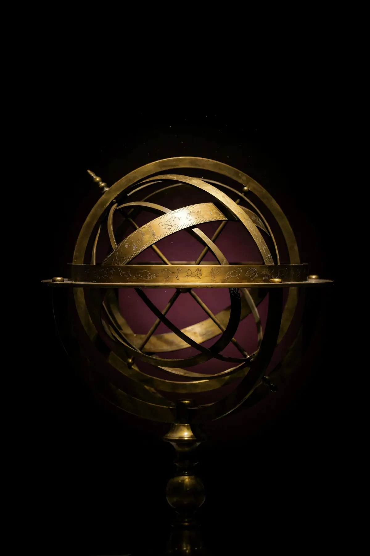 Celestial Wall Art — Brass Armillary Sphere Print, brass and black digital art print