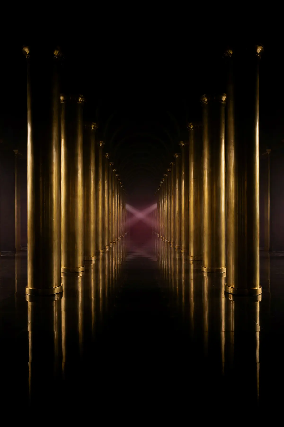 Dark Luxury Wall Art — Brass Colonnade Print, brass and black digital art print