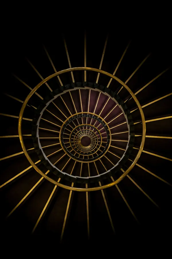 Dark Luxury Wall Art — Brass Spiral Staircase Print