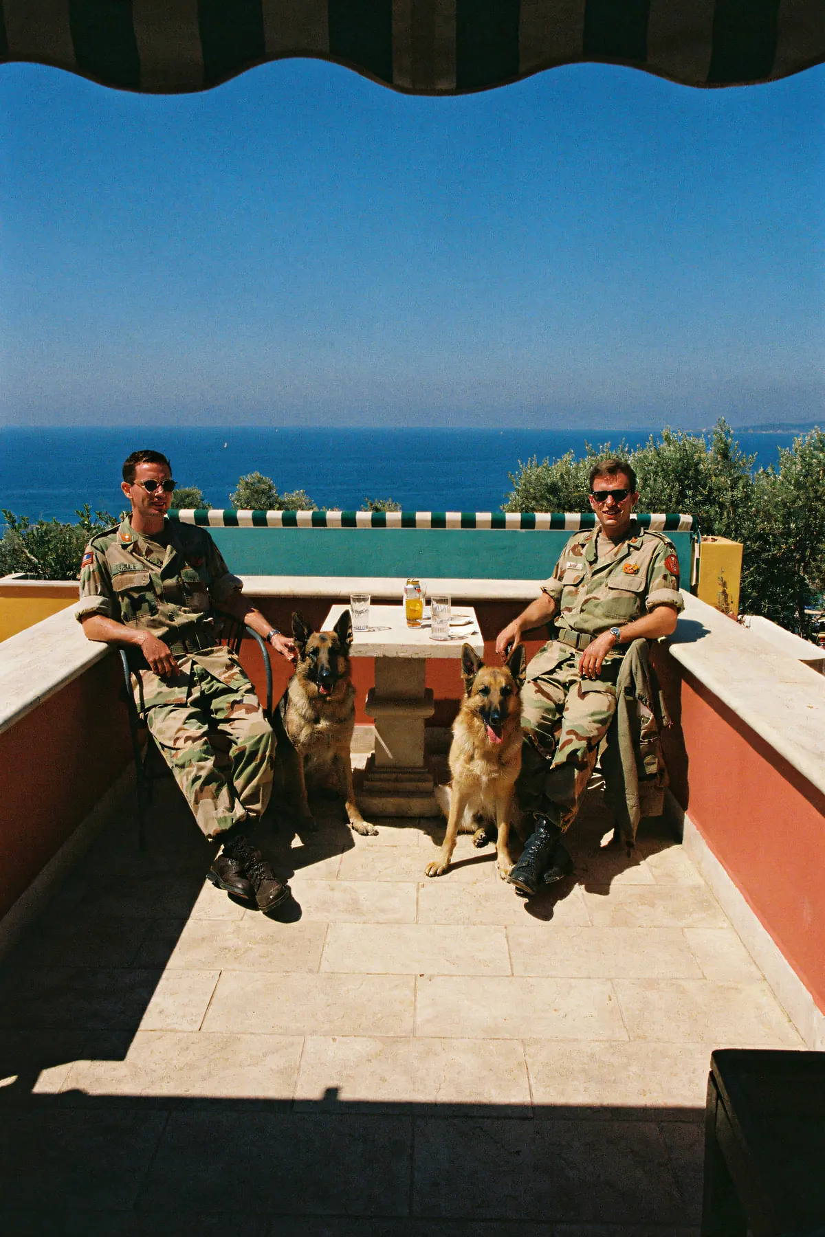 Military K9 Wall Art — Two Dog Handlers Riviera Print, brass and black digital art print