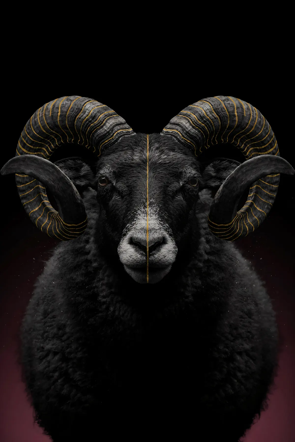 Ram Wall Art — Brass Spiral Horn Ram Print, brass and black digital art print