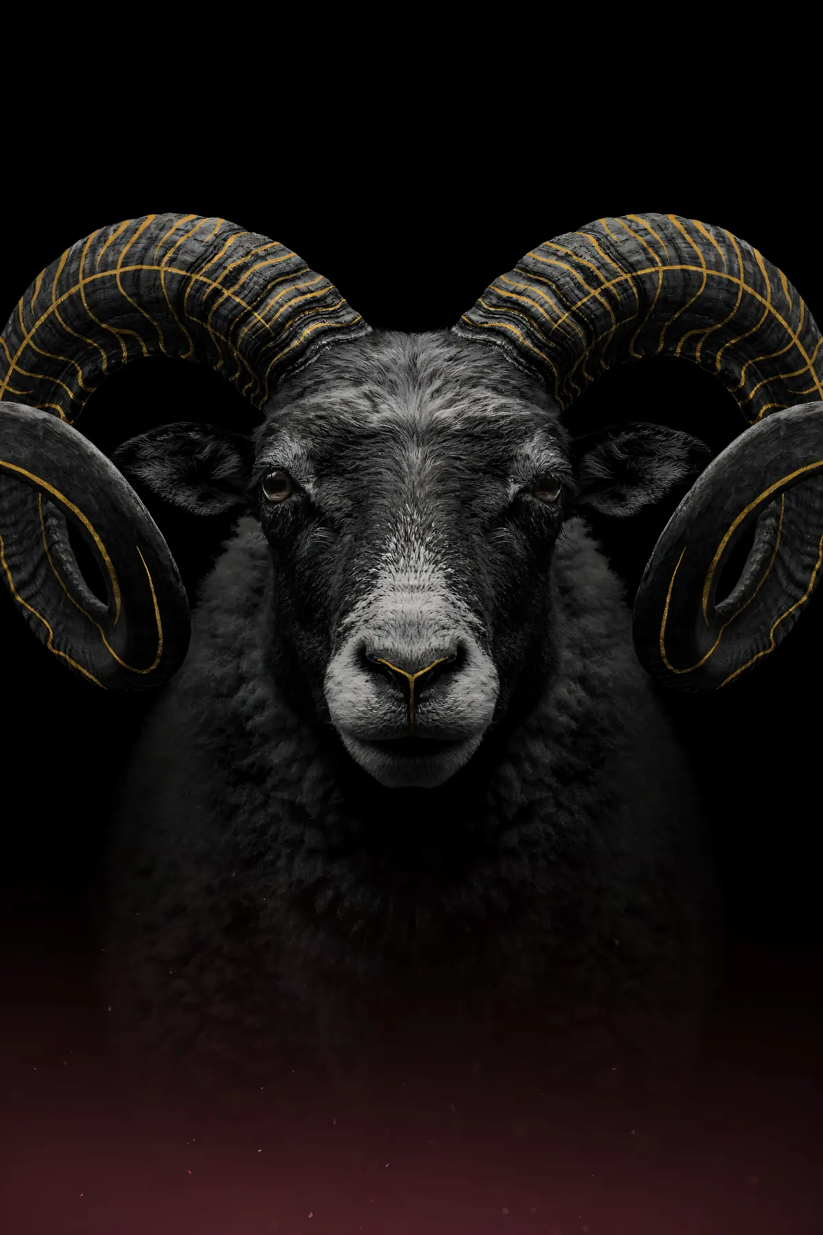 Ram Wall Art II — Brass Spiral Horn Ram Print, brass and black digital art print