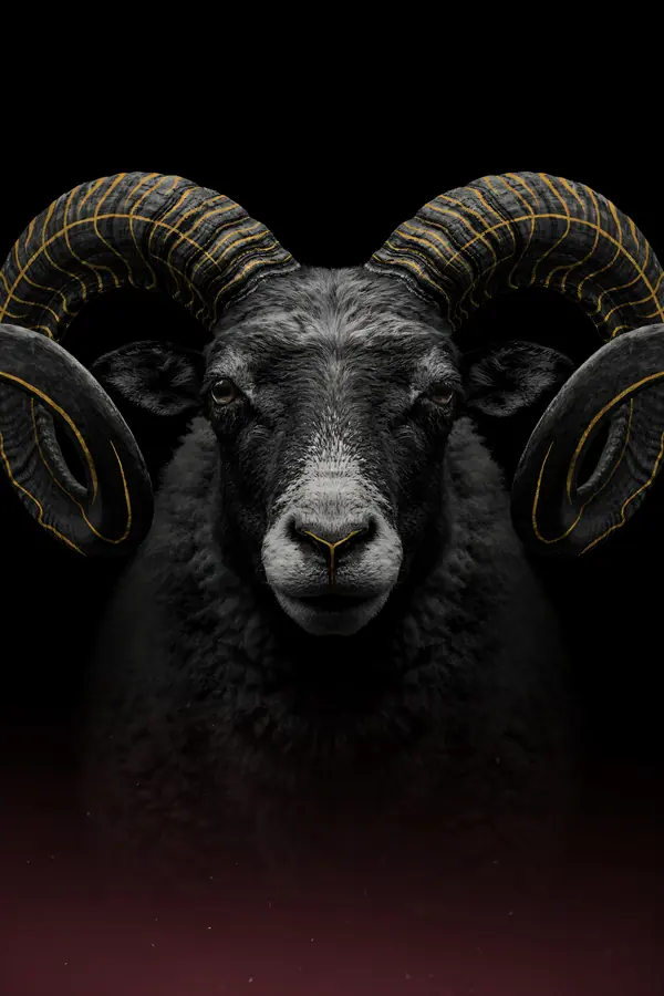 Ram Wall Art II — Brass Spiral Horn Ram Print