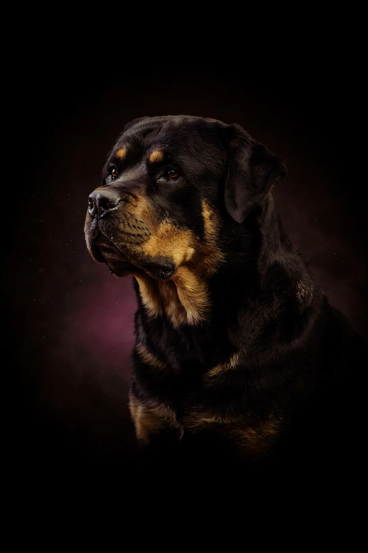 Rottweiler Wall Art II — Brass Rim Light Rottweiler Print, brass and black digital art print