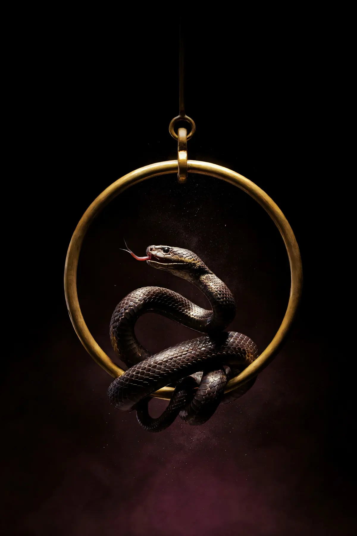 Serpent Wall Art III — Brass Ring Snake Print, brass and black digital art print