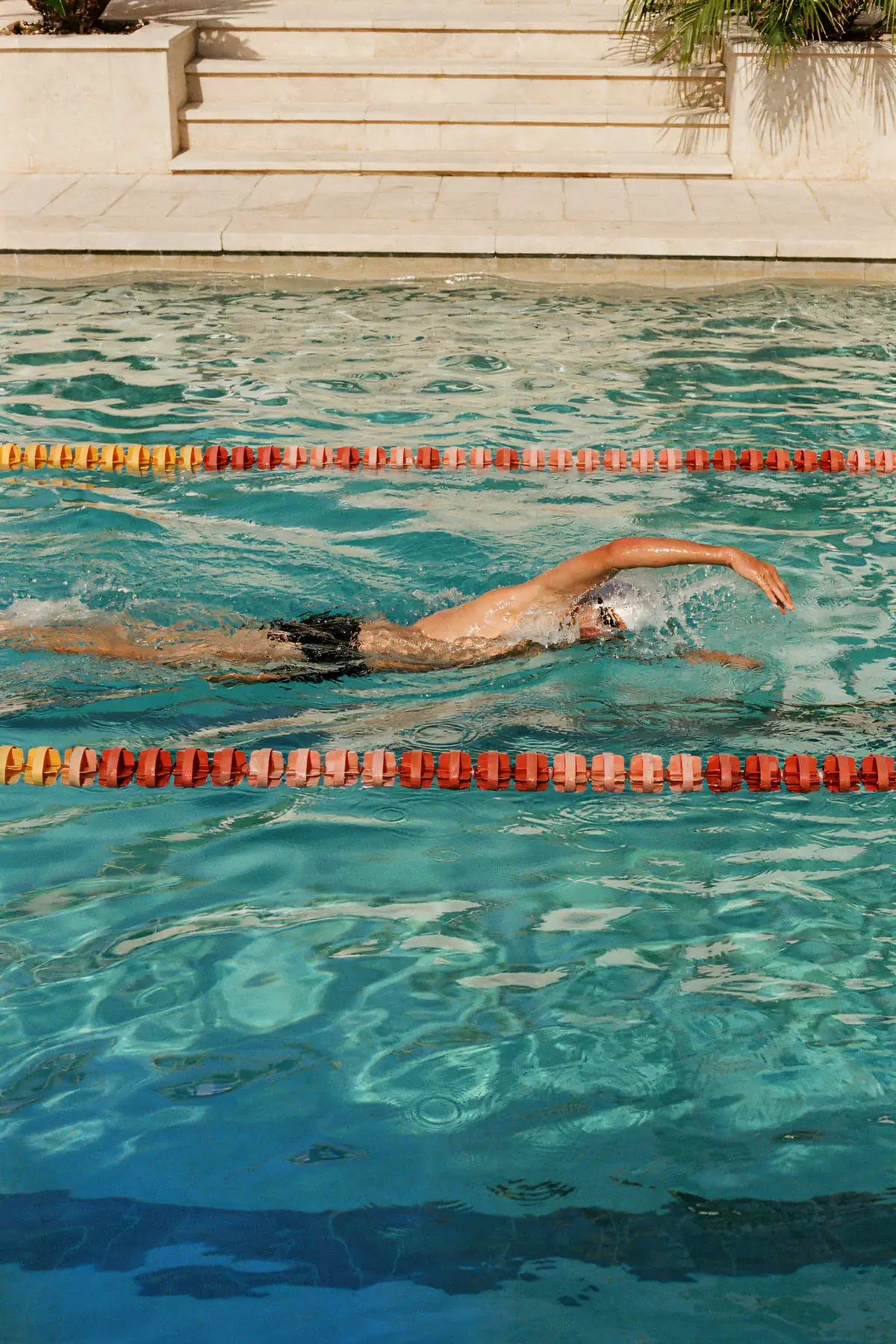 Swimmer Wall Art — Vintage Villa Lap Pool Print, brass and black digital art print